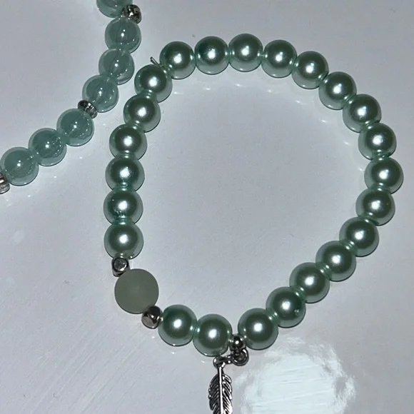 Chic Silver and Aqua Beaded Bracelet Duo - Picture 2 of 3